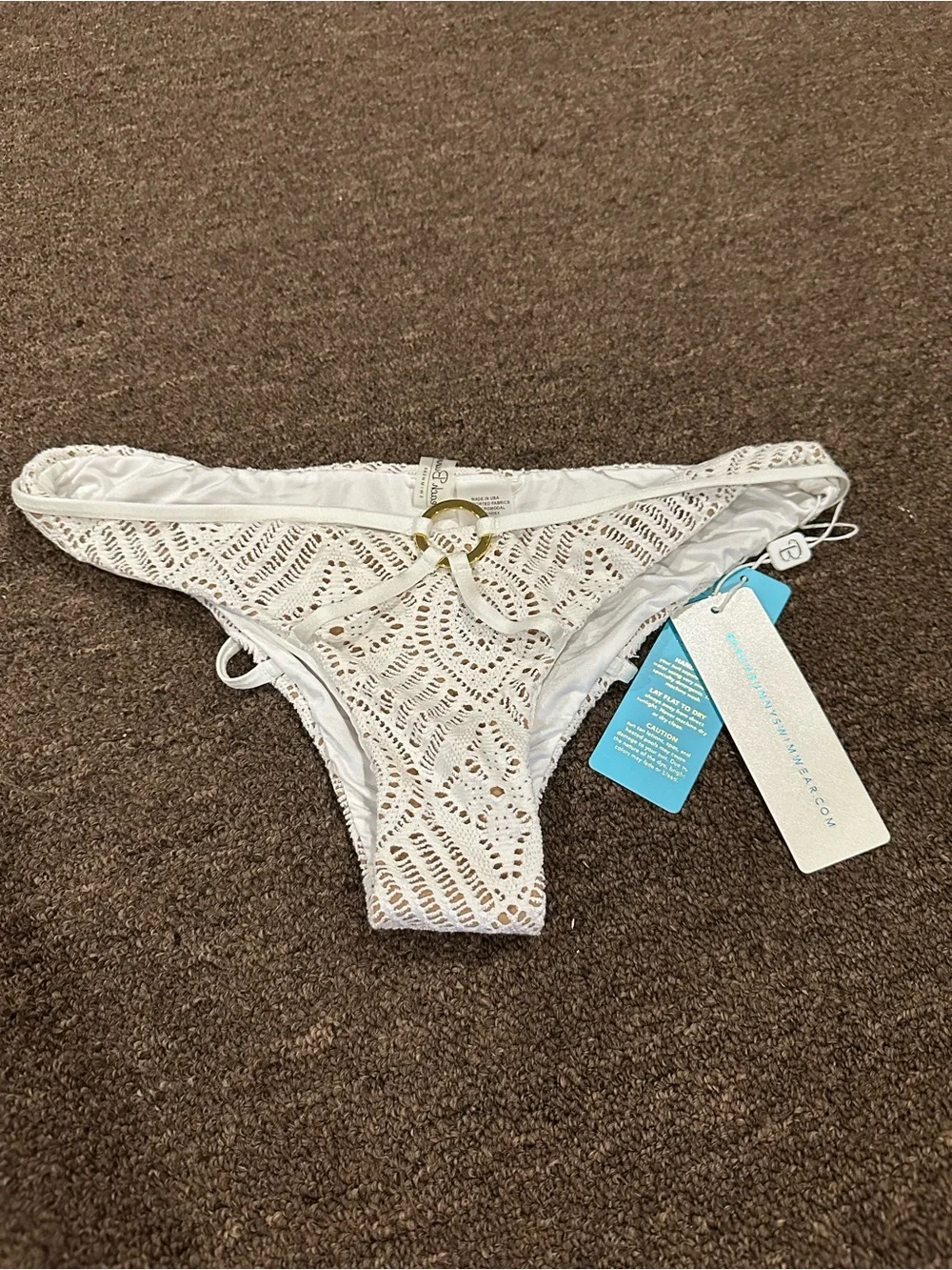 Beach Bunny White Crochet Bikini Set with Gold Ring Accents - Picture 2 of 6